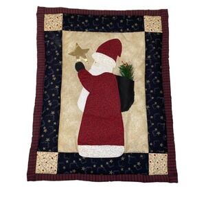 Vintage Handmade Santa Christmas Quilted Wall Hanging Applique Folk Art 14x18